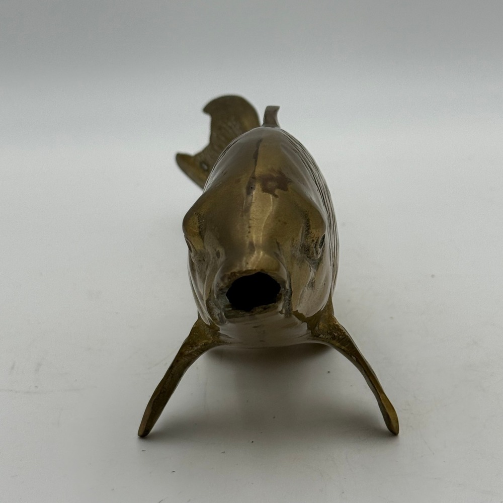 Vintage Brass Koi Fish Figurine Large 9 Inch Metal Carp Statue Gold Decor